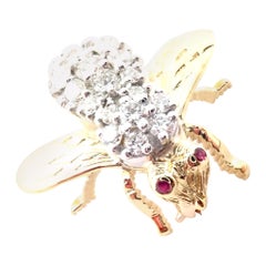 Herbert Rosenthal HR Diamond Bee Yellow Gold Pin Brooch