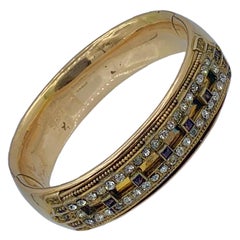 Victorian MH & Co. Bangle Bracelet Gold Shell Amethyst Rhinestone Paste, c 1900