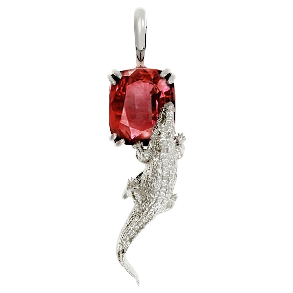 Collier pendentif contemporain en or blanc dix-huit carats avec saphir rouge