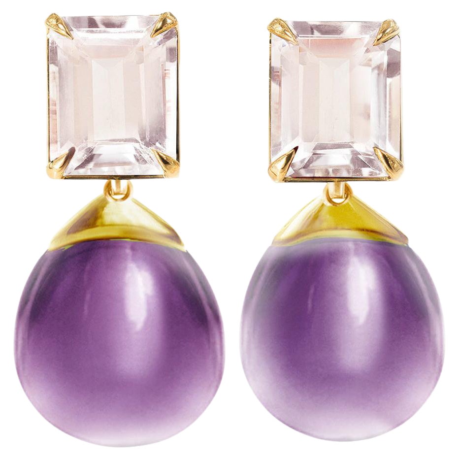 Pendientes de oro amarillo de dieciocho quilates con Morganitas rosa claro