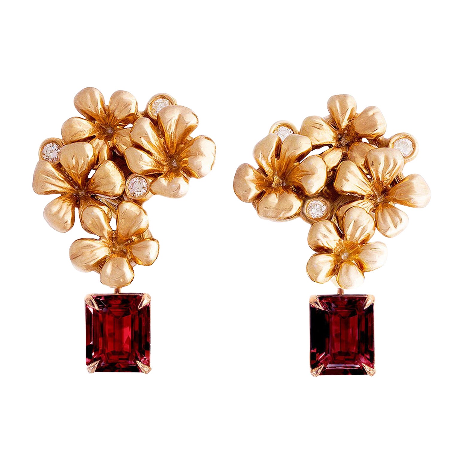 Contemporary Stud Earrings in Eighteen Karat Rose Gold with Natural Rubies