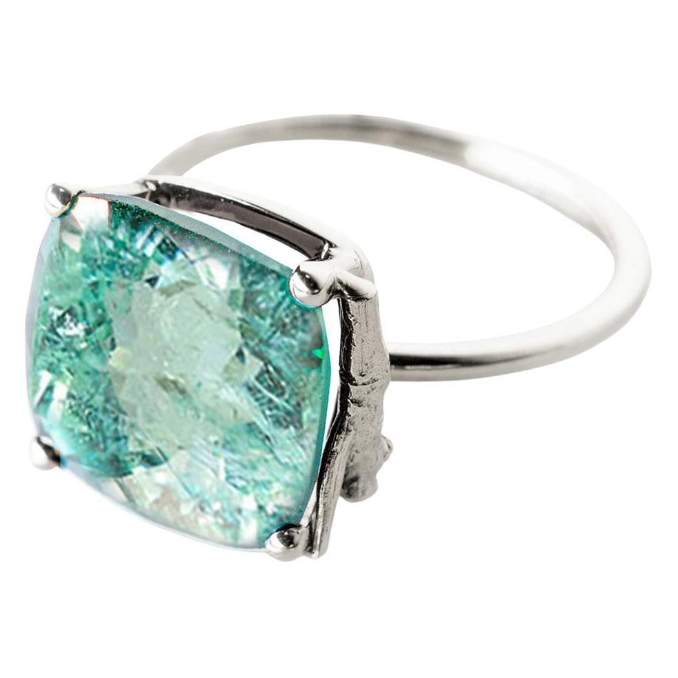 Bague de fiançailles en or blanc 18 carats avec tourmaline Paraiba fluo de quatre carats