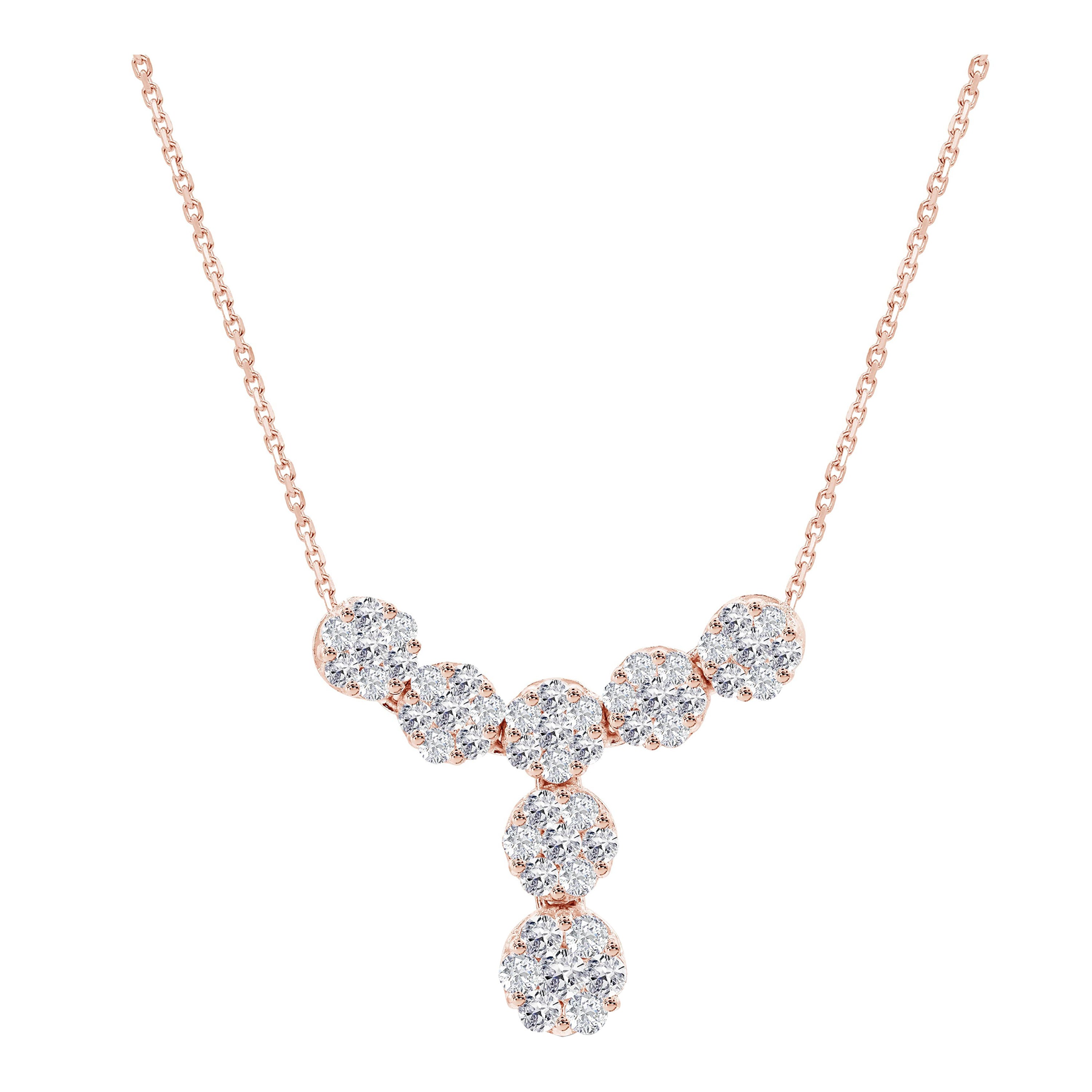 0.88 Ct Diamond Dangle Necklace in 18K Gold For Sale