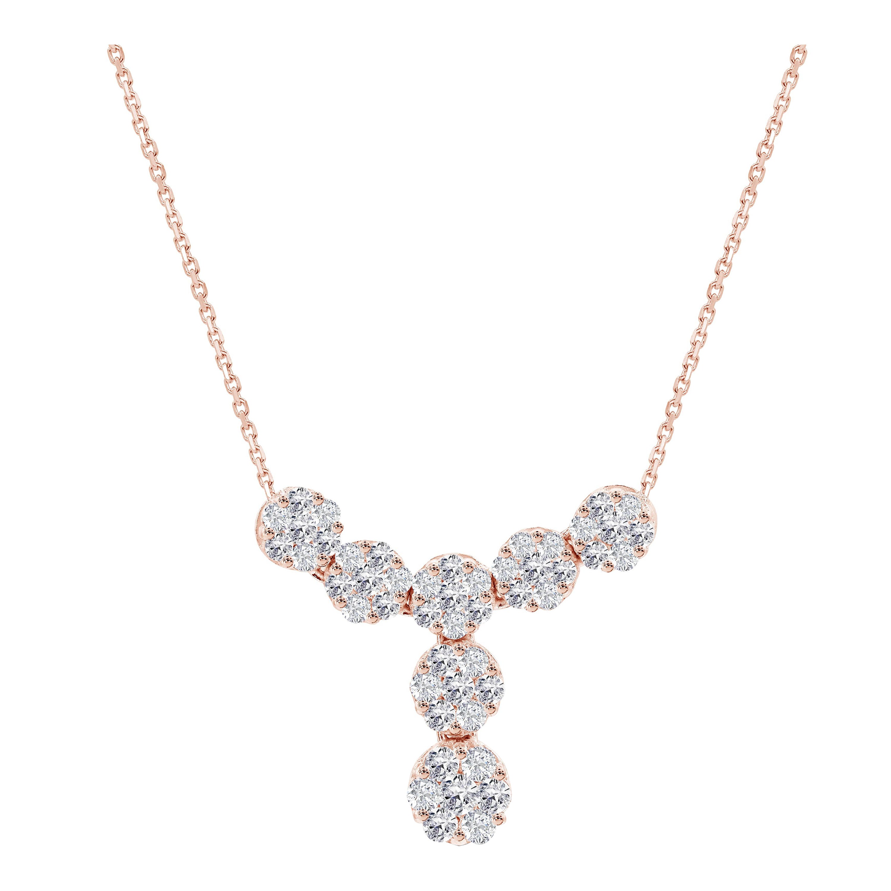0.88 Ct Diamond Dangle Necklace in 18K Gold For Sale