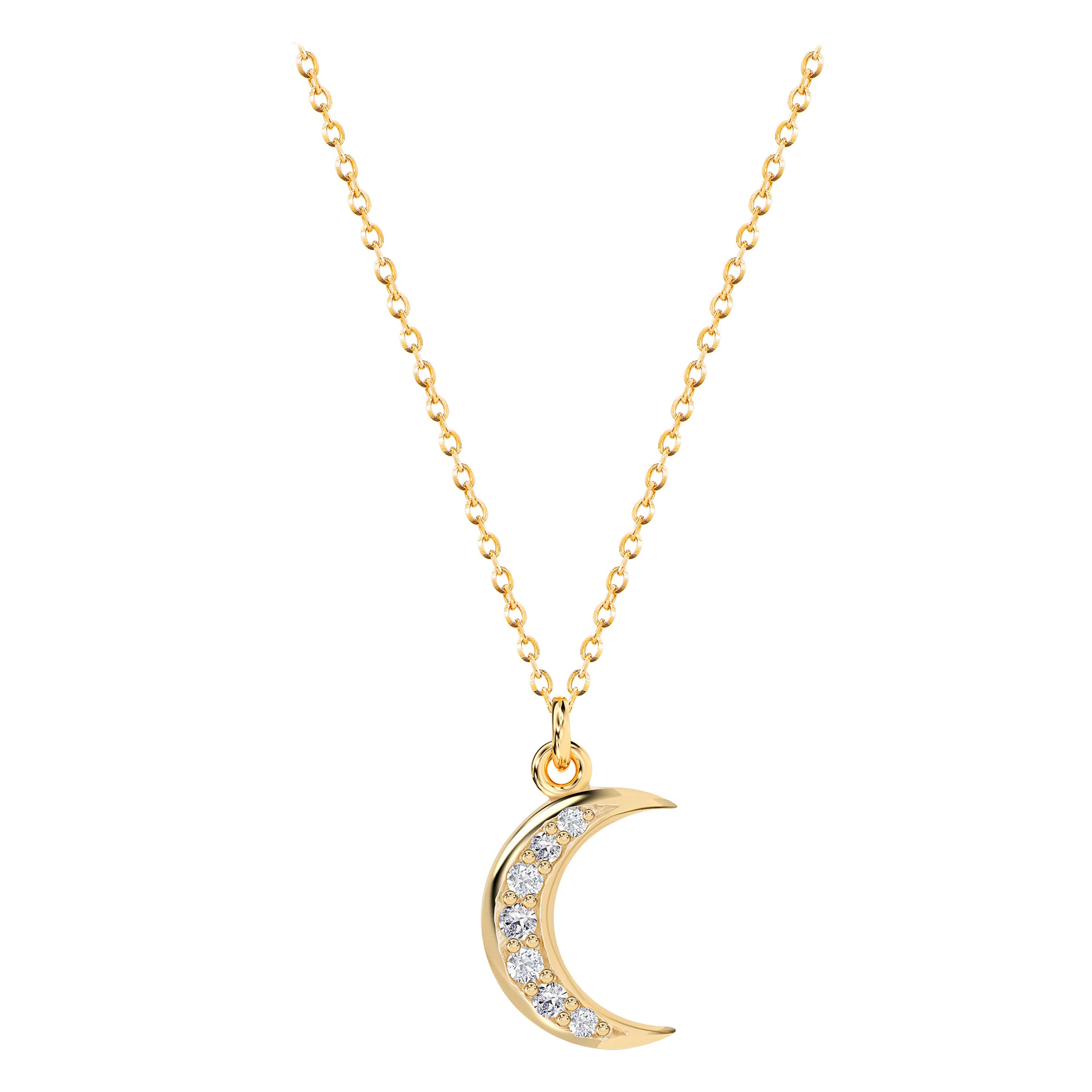 0.05 Ct Diamond Crescent Moon Necklace in 18K Gold