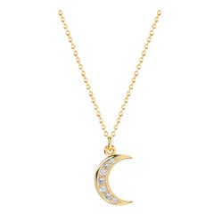 0.05 Ct Diamond Crescent Moon Necklace in 18K Gold
