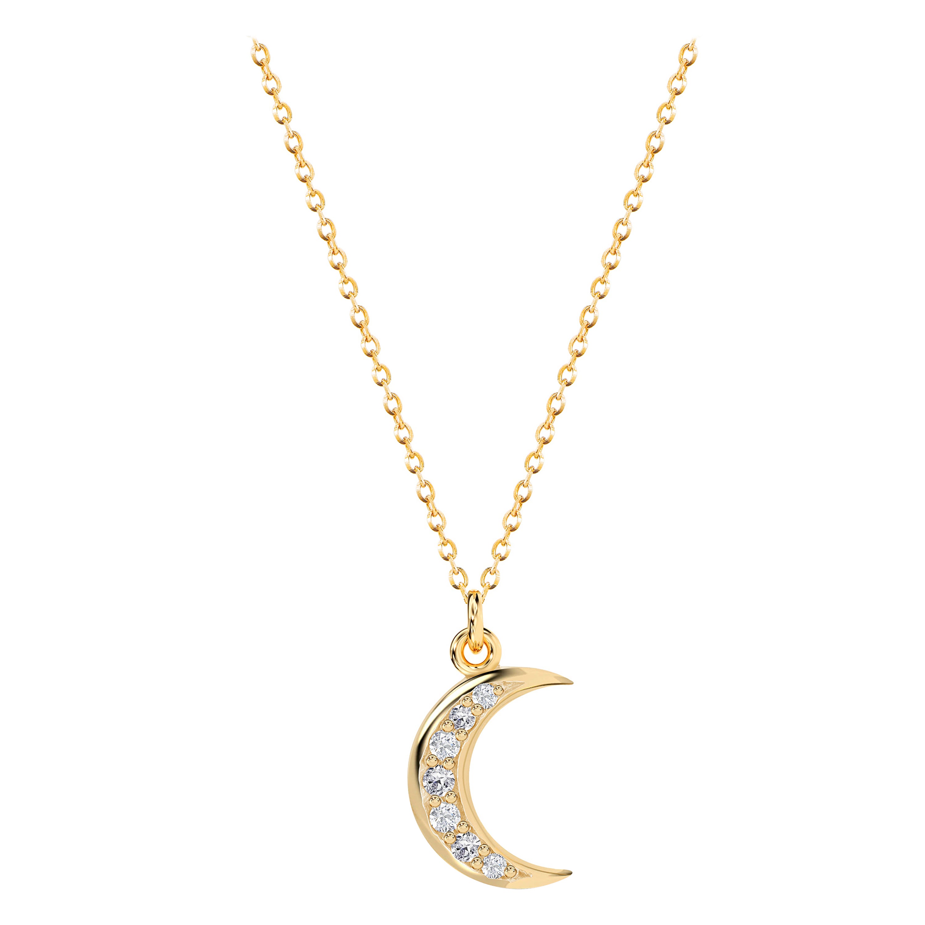 0.05 Ct Diamond Crescent Moon Necklace in 14K Gold For Sale