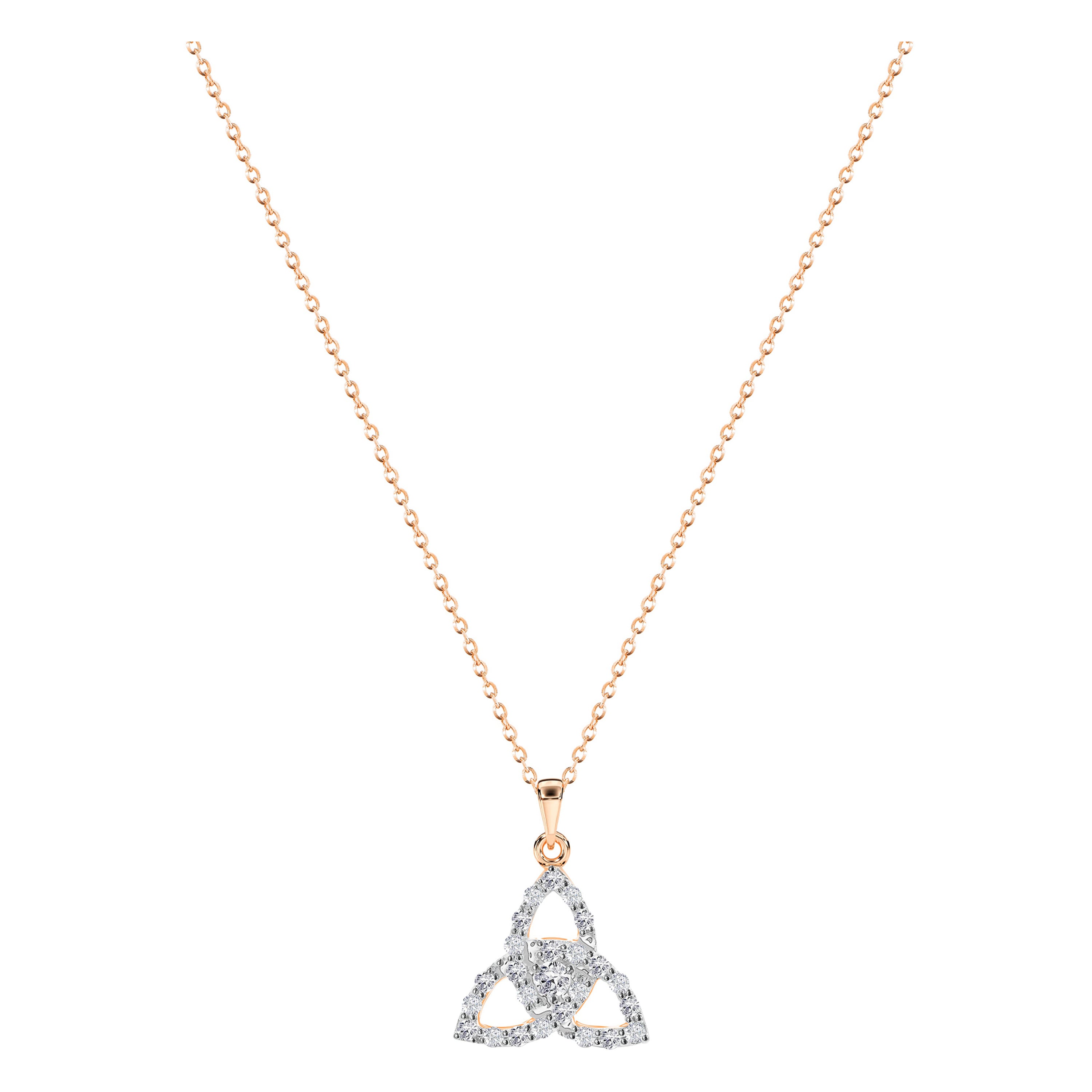0.18 Ct Diamond Celtic Trinity Knot Necklace in 18K Gold For Sale