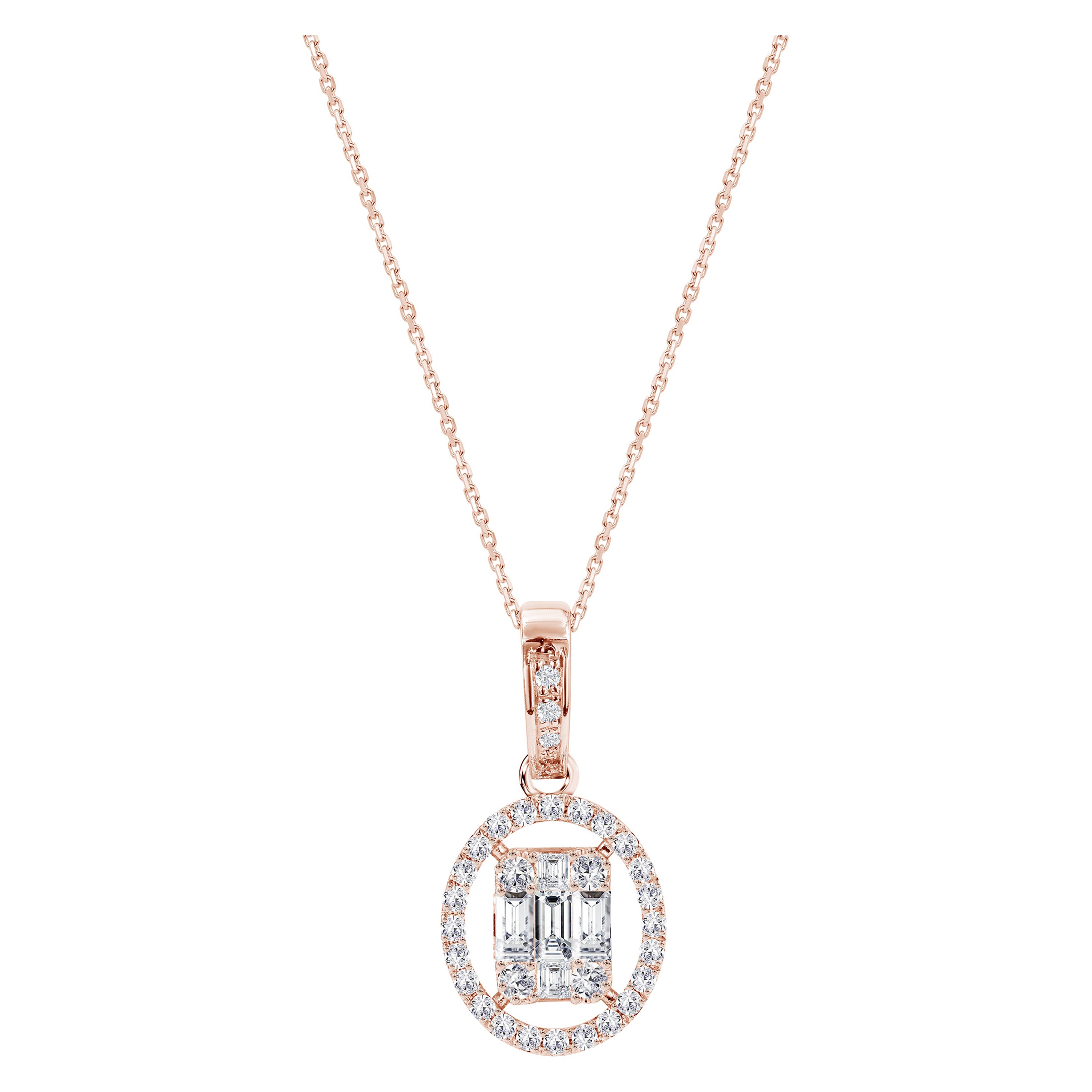 0.43 Ct Diamond Baguette and Round Pendant in 14K Gold For Sale at 1stDibs