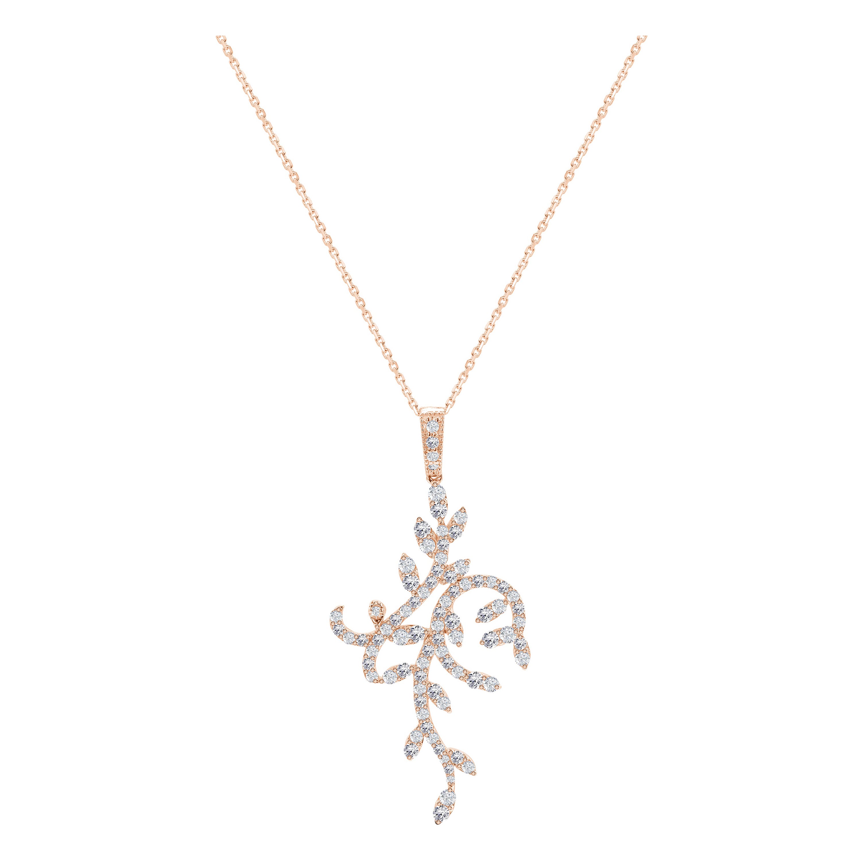 1.35 Ct Diamond Leaf Necklace in 18K Gold For Sale