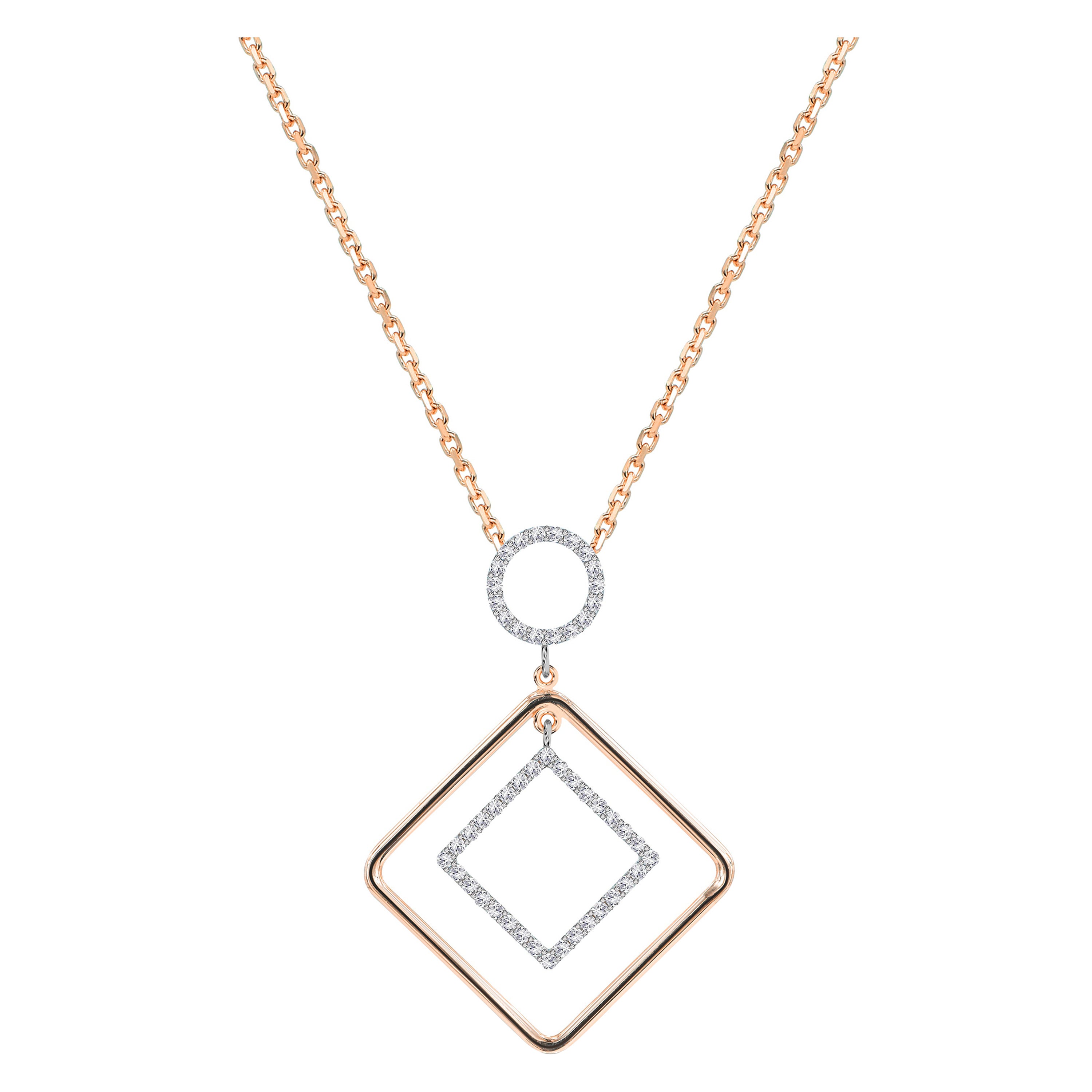 Quadratische und runde geometrische 18K Gold-Halskette mit 0,40 Karat Diamanten im Angebot