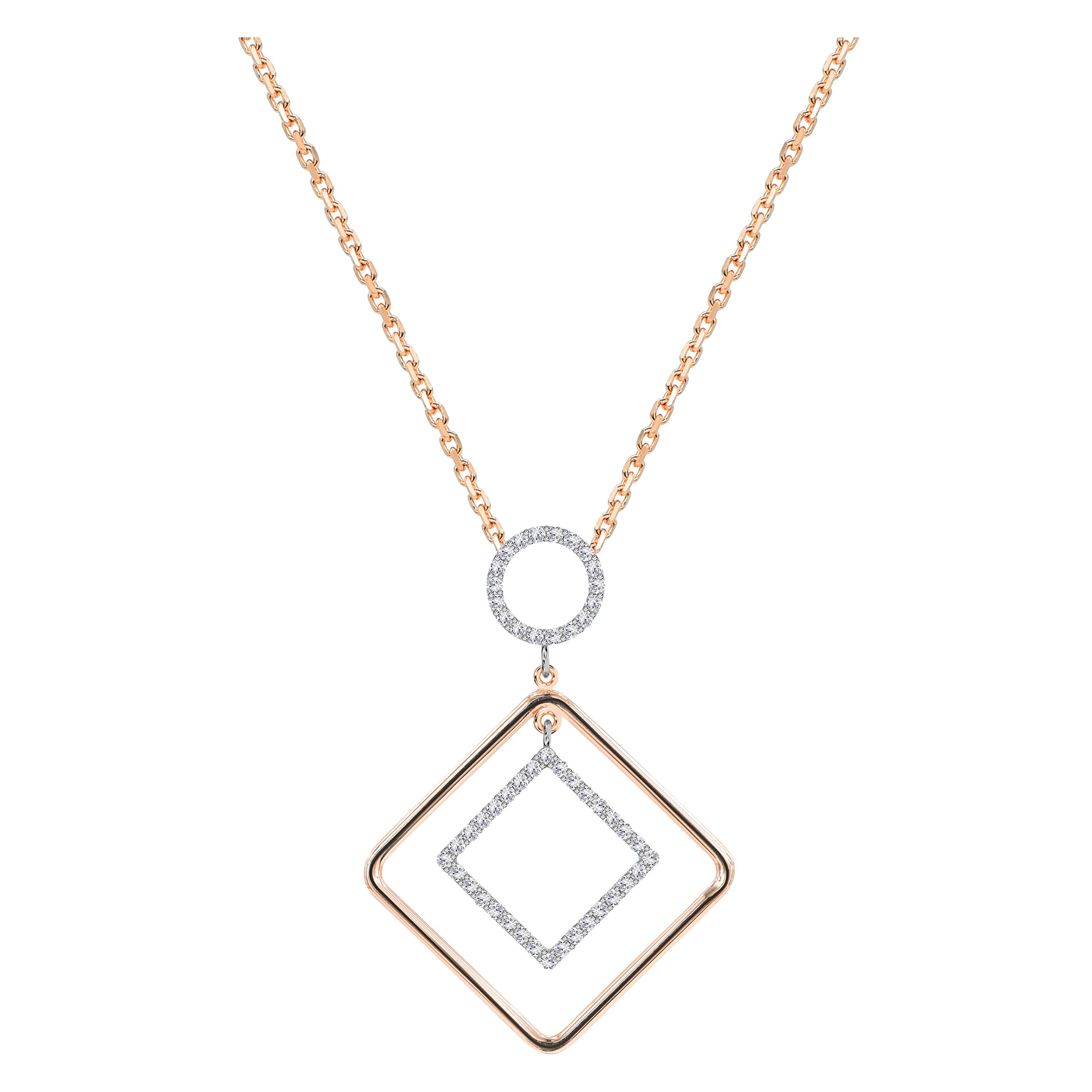 0.40 Ct Diamond Square and Round Geometric 18K Gold Necklace For Sale