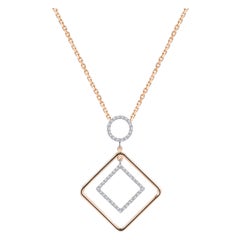 Quadratische und runde geometrische 18K Gold-Halskette mit 0,40 Karat Diamanten