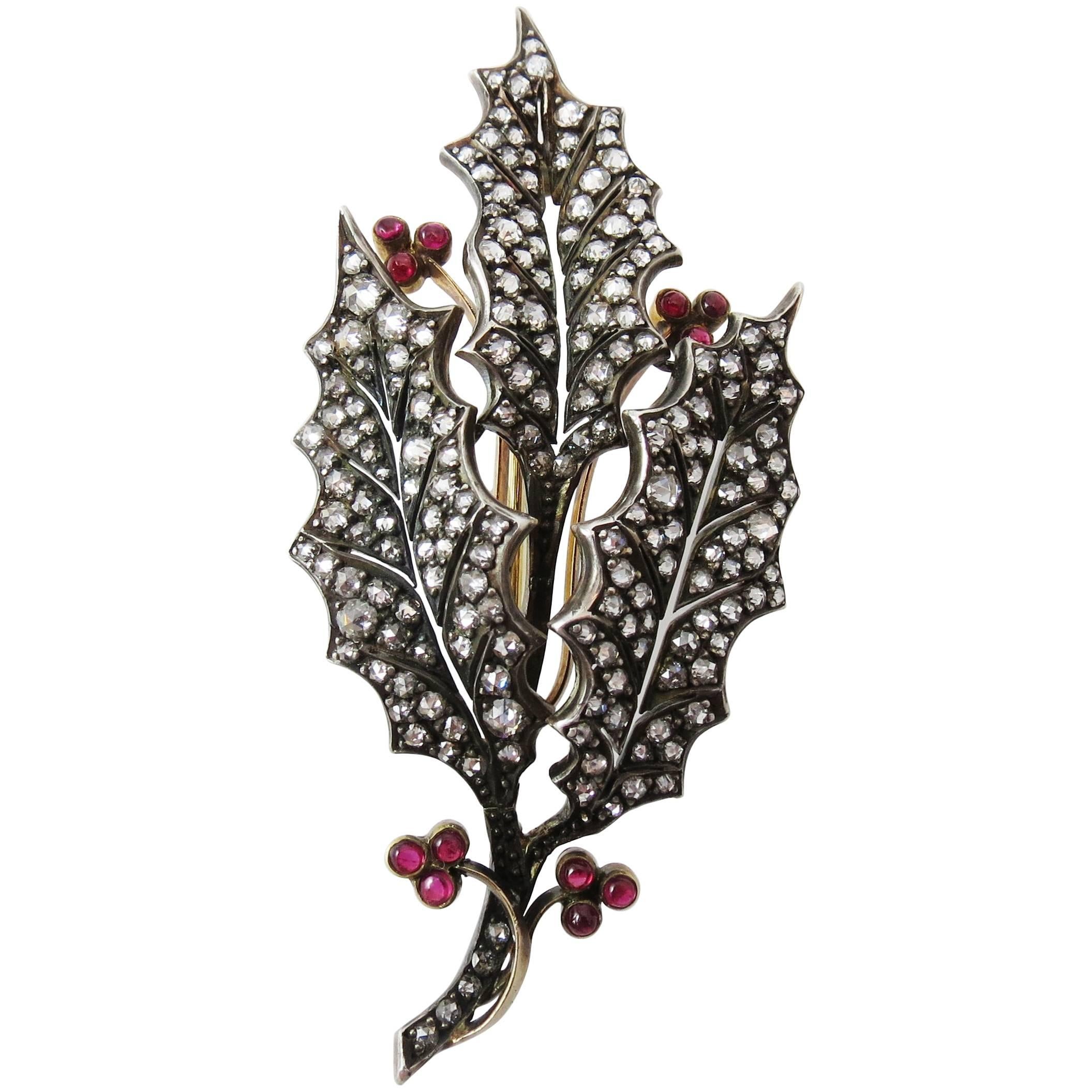 Pink Tourmaline Diamond Silver Gold Leaf Pin For Sale