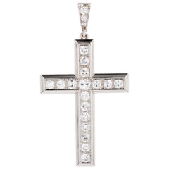 Vintage French 1930s Art Deco 1.70 Carat Diamond Platinum Cross Pendant