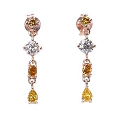 Unique 18k Rose Gold Drop Earrings with 1.57 Natural Diamonds, AIG Cert