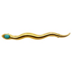Antique Victorian Turquoise Snake Brooch 18 Karat Yellow Gold