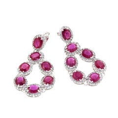 18 Kt White Gold with Red Ruby and White Diamonds Elegant Earrings