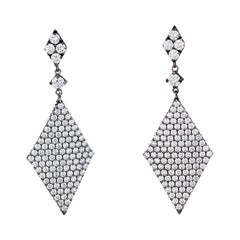 Diamond Triangle Pendant Drop Earrings 18k Blackened Gold Estate Contemporary