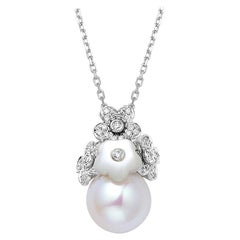 Fei Liu Mother of Pearl Diamond Pearl 18 Karat White Gold Pendant Necklace