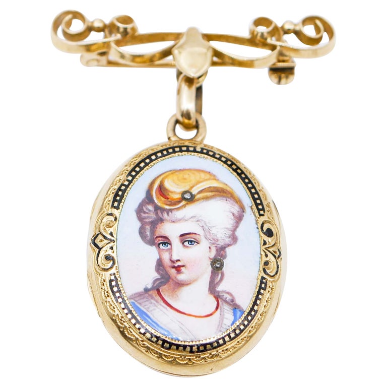 Enamel, 14 Karat Yellow Gold Retrò Brooch For Sale at 1stDibs
