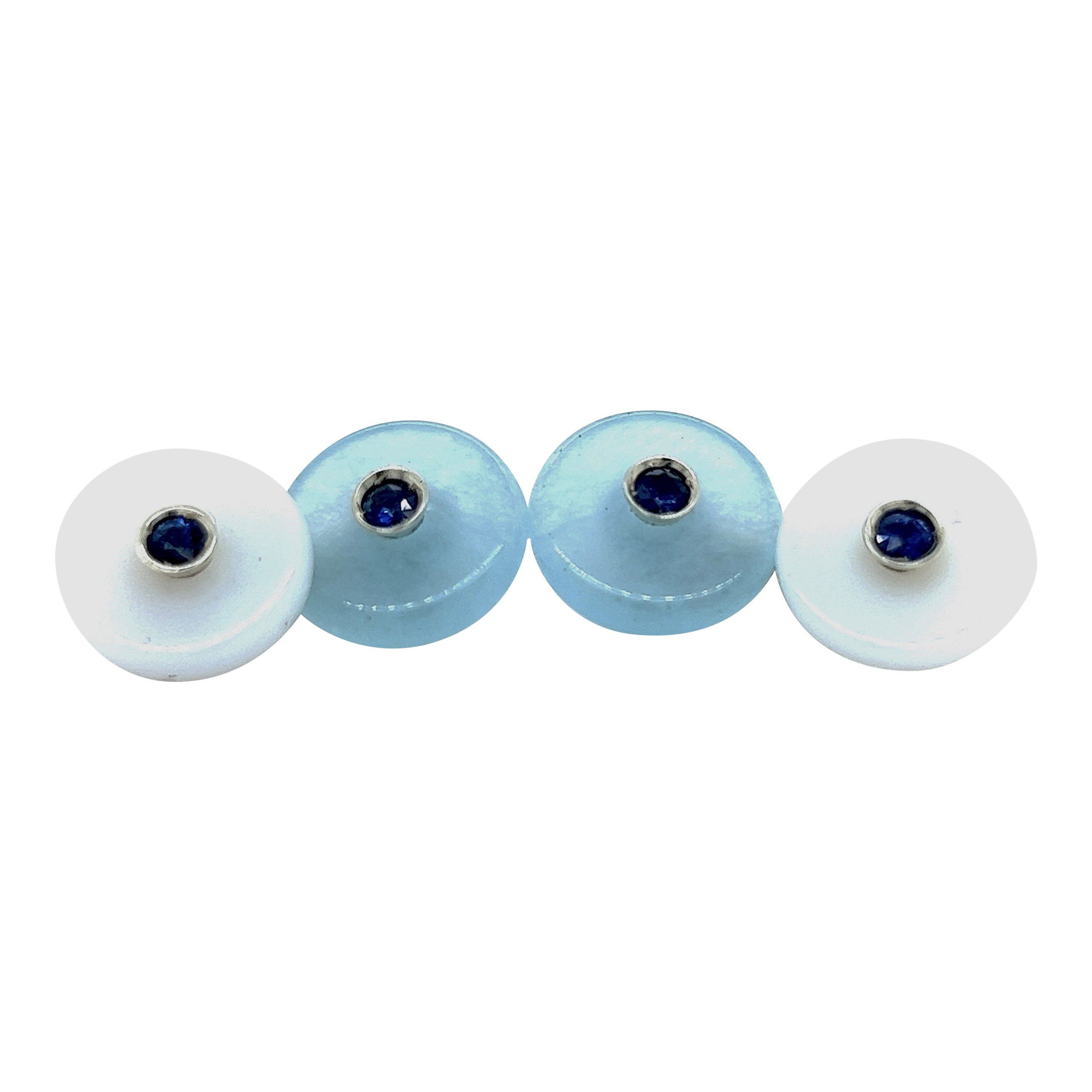 Berca Sapphire in an Aquamarine Chalcedony Disk Setting White Gold Cufflinks For Sale