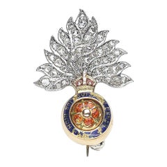 Vintage Diamond, Enamel, Platinum and Gold, British Royal Fusiliers Badge, Circa 1935
