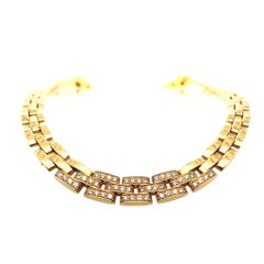 Vintage Diamond Cartier Panthère Brick Link 18 Karat Yellow Gold Collar Necklace