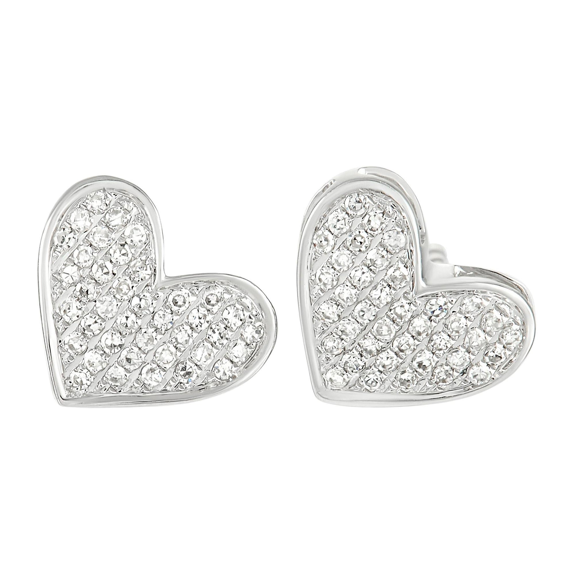 LB Exclusive 14K White Gold 0.16ct Diamond Heart Earrings