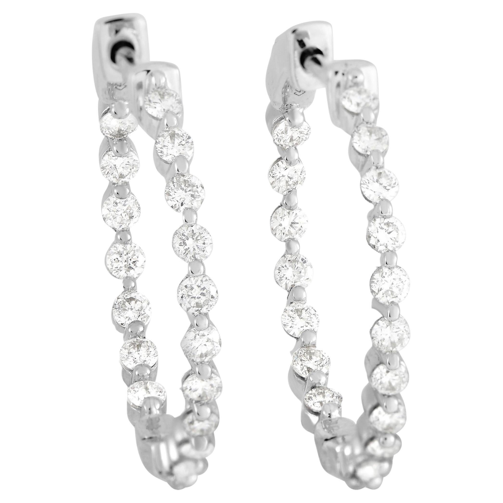 LB Exclusive 14K White Gold 1.00 ct Diamond Hoop Earrings