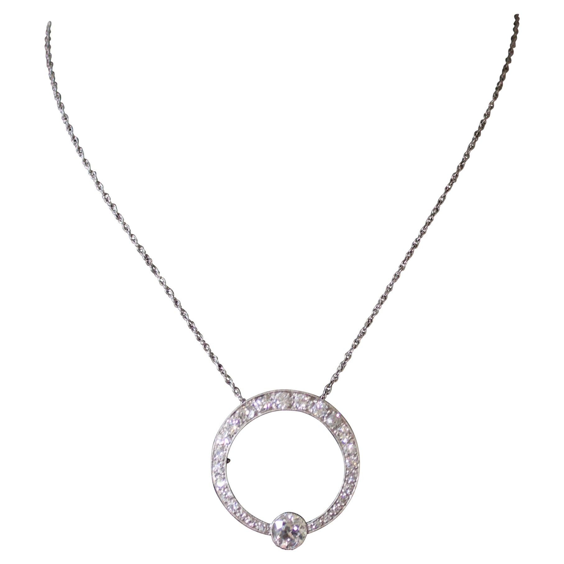 Art Deco Platinum Diamond Necklace / Brooch, circa 1920's