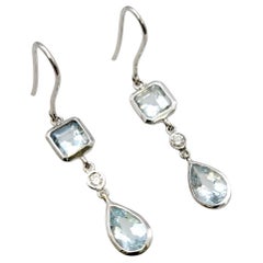 Tiffany & Co. Emerald Cut Aquamarine and Diamond Dangle Earrings in White Gold