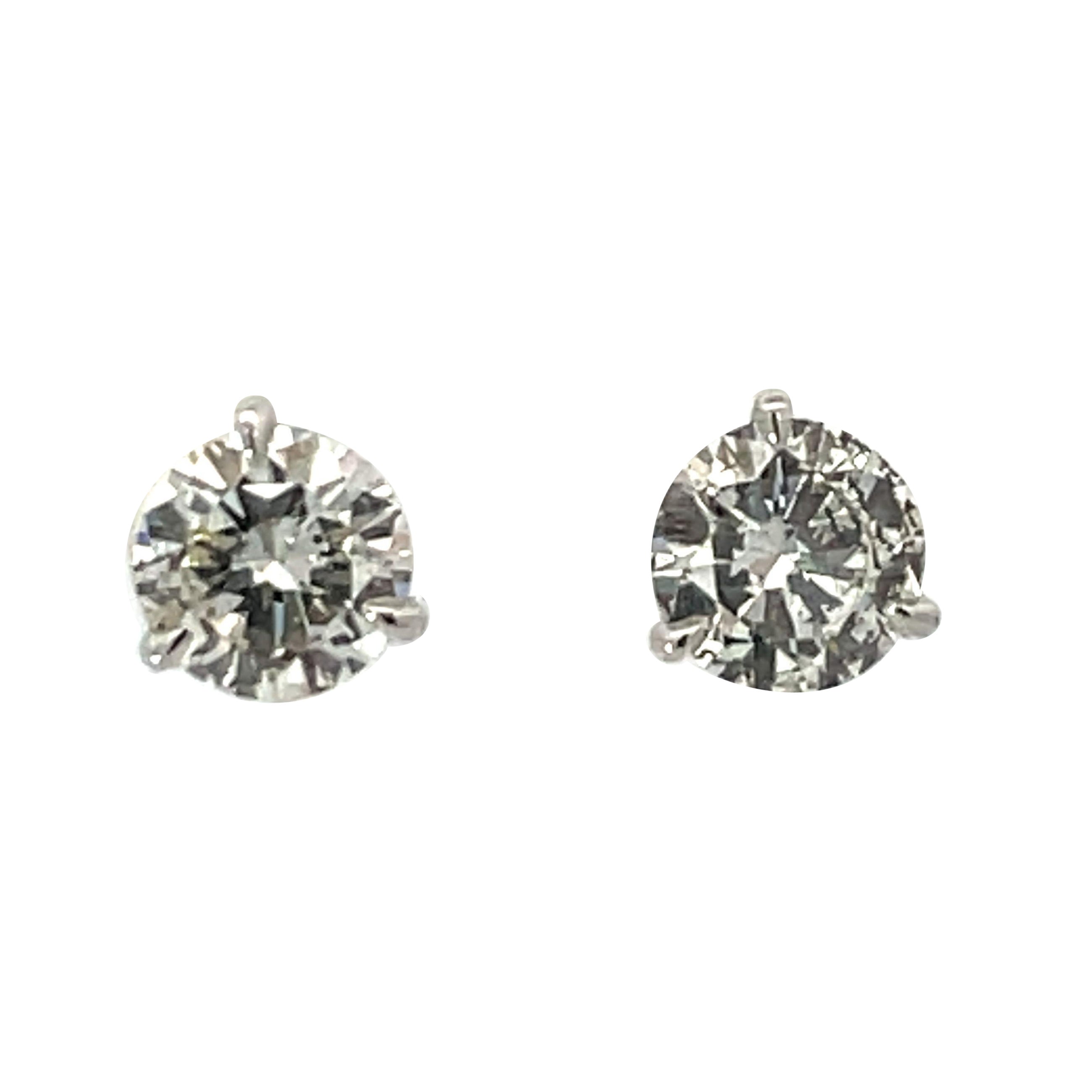 Diamond Stud Earrings 2.09 Carats H-I I1 18 Karat White Gold Champagne Setting