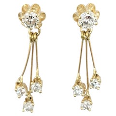 Vintage Round Diamond Stud Earrings with Removable Diamond Dangle Drops in Yellow Gold