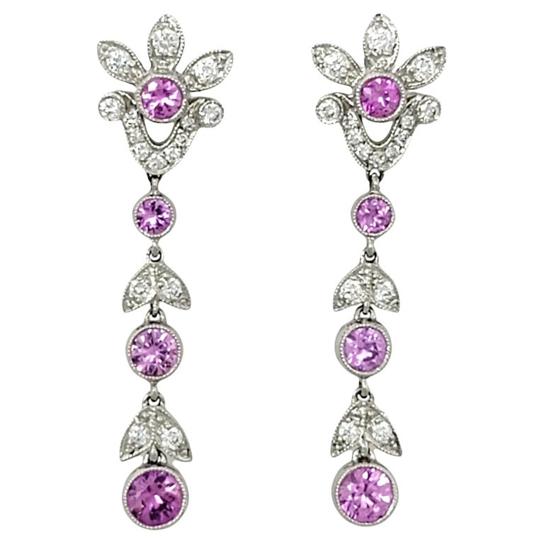 Tiffany and Co. Pink Sapphire and Diamond Floral Dangle Pierced Platinum  Earrings For Sale at 1stDibs | pink diamond earrings tiffany, tiffany diamond  drop earrings, pink sapphire earrings tiffany