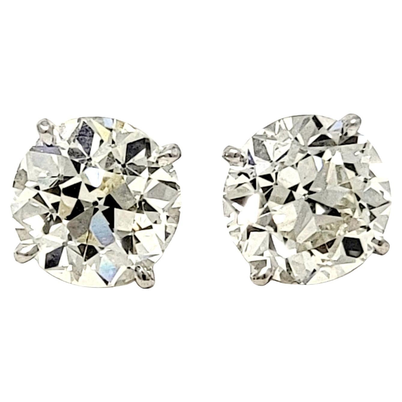 2.80 Carats Total Early Modern Brilliant Solitaire Diamond Stud Earrings in Gold