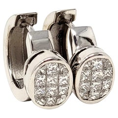 Contemporary Oval F / VS Diamond Huggie Hoop Earrings in 14 Karat White Gold