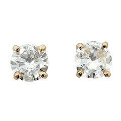 1.10 Carat Total Round Brilliant Solitaire Diamond Stud Earrings in Yellow Gold