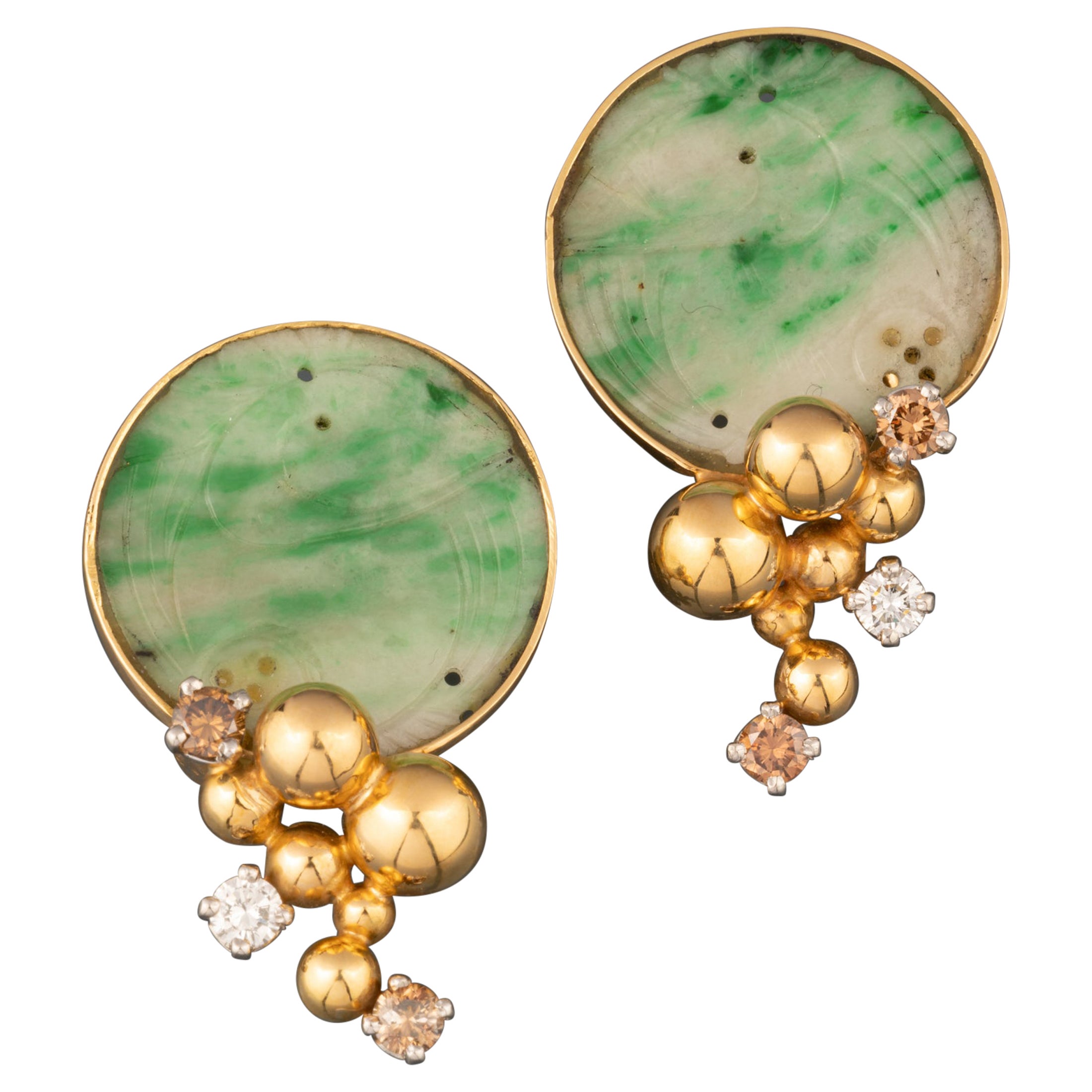Gold Diamonds and Jade Earrings by Jean Vendome For Sale