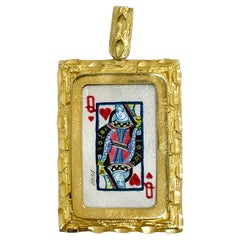 Pendentif chef-d'œuvre MOP Queen of Hearts en or jaune 14 carats peint à la main n° 800