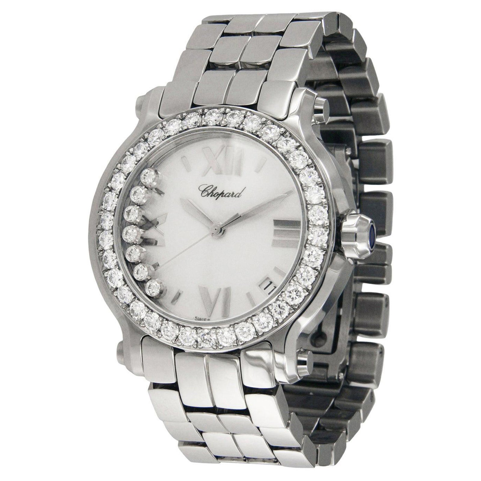 Chopard Happy Sport 7 Schwebende Diamanten-Uhr mit Diamant-Lünette 278477-3002 im Angebot