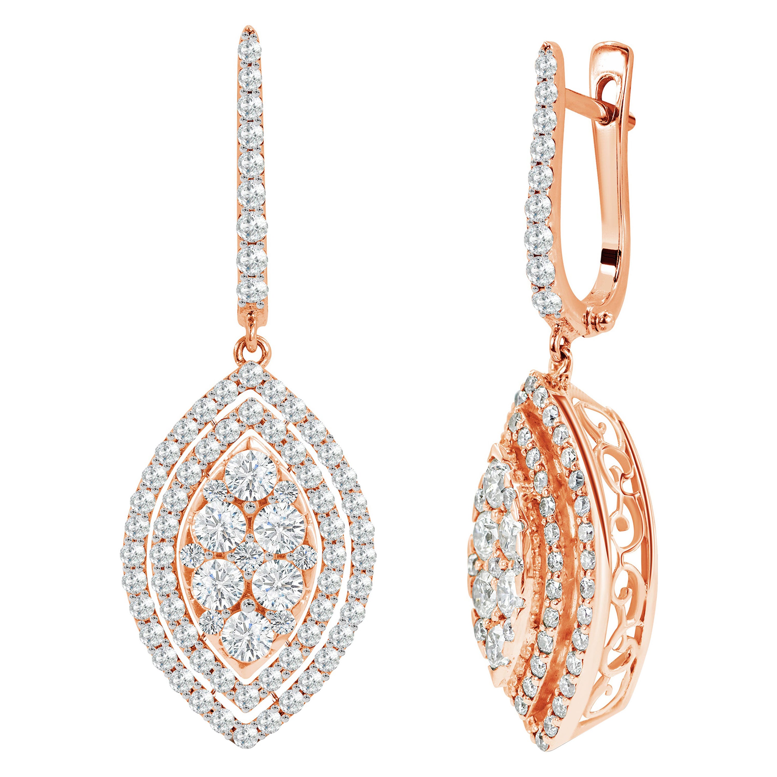 Boucles d'oreilles pendantes en or 18 carats avec diamant marquise de 1,75 ct. 