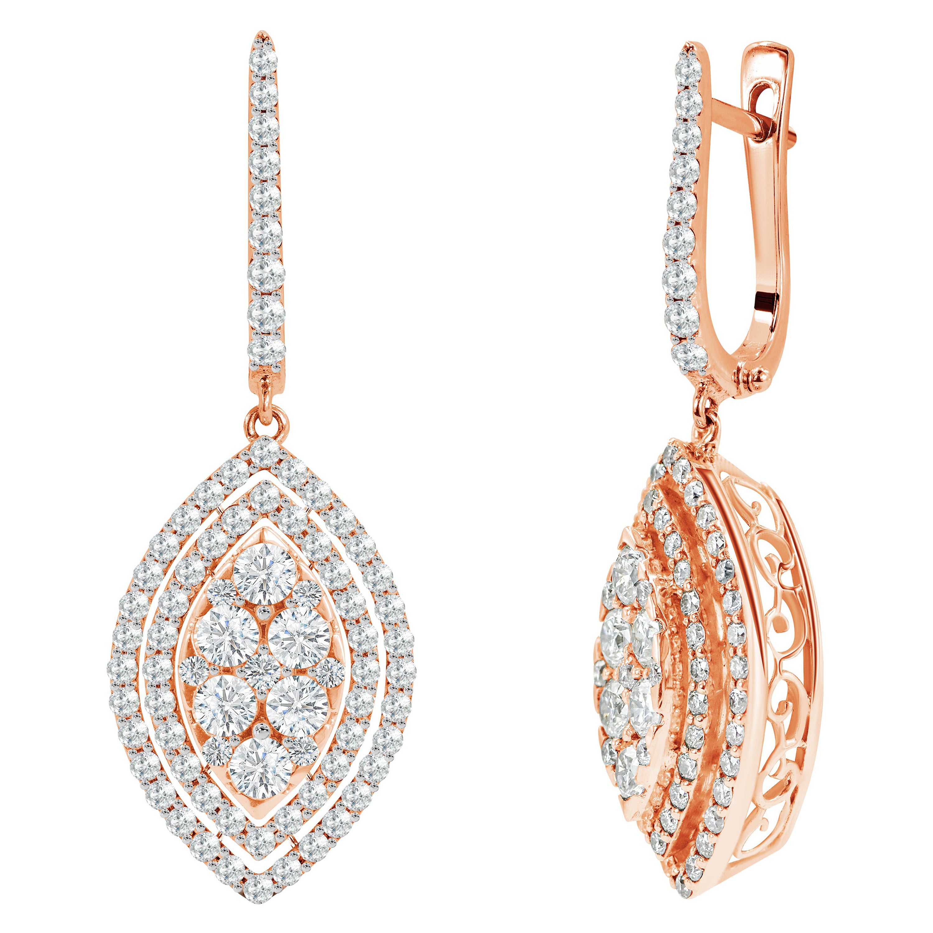 1.75 Carat Diamond Marquise Drop Earrings in 14k Gold For Sale