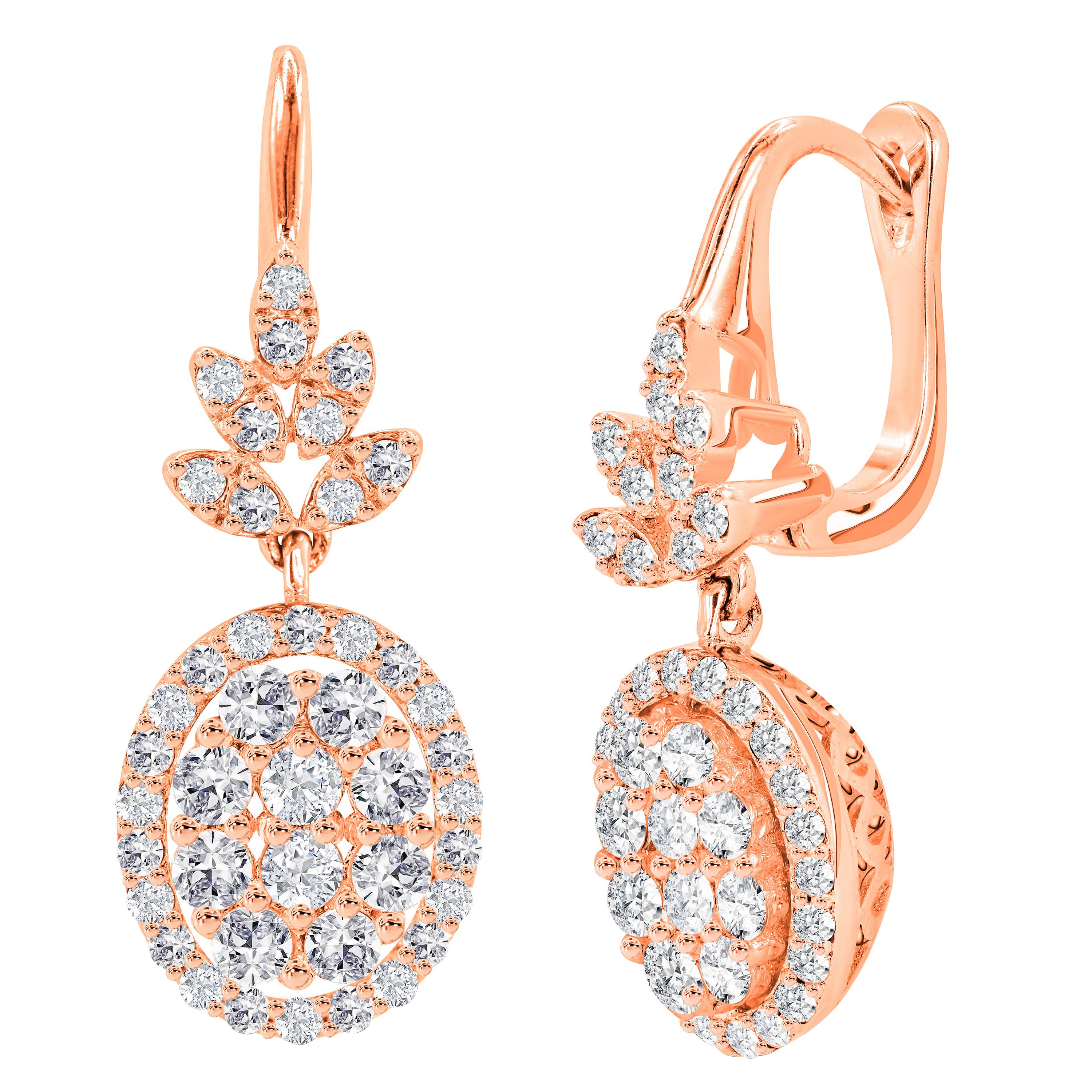 1.08ct Diamond Flower Drop Earrings 18k Gold For Sale