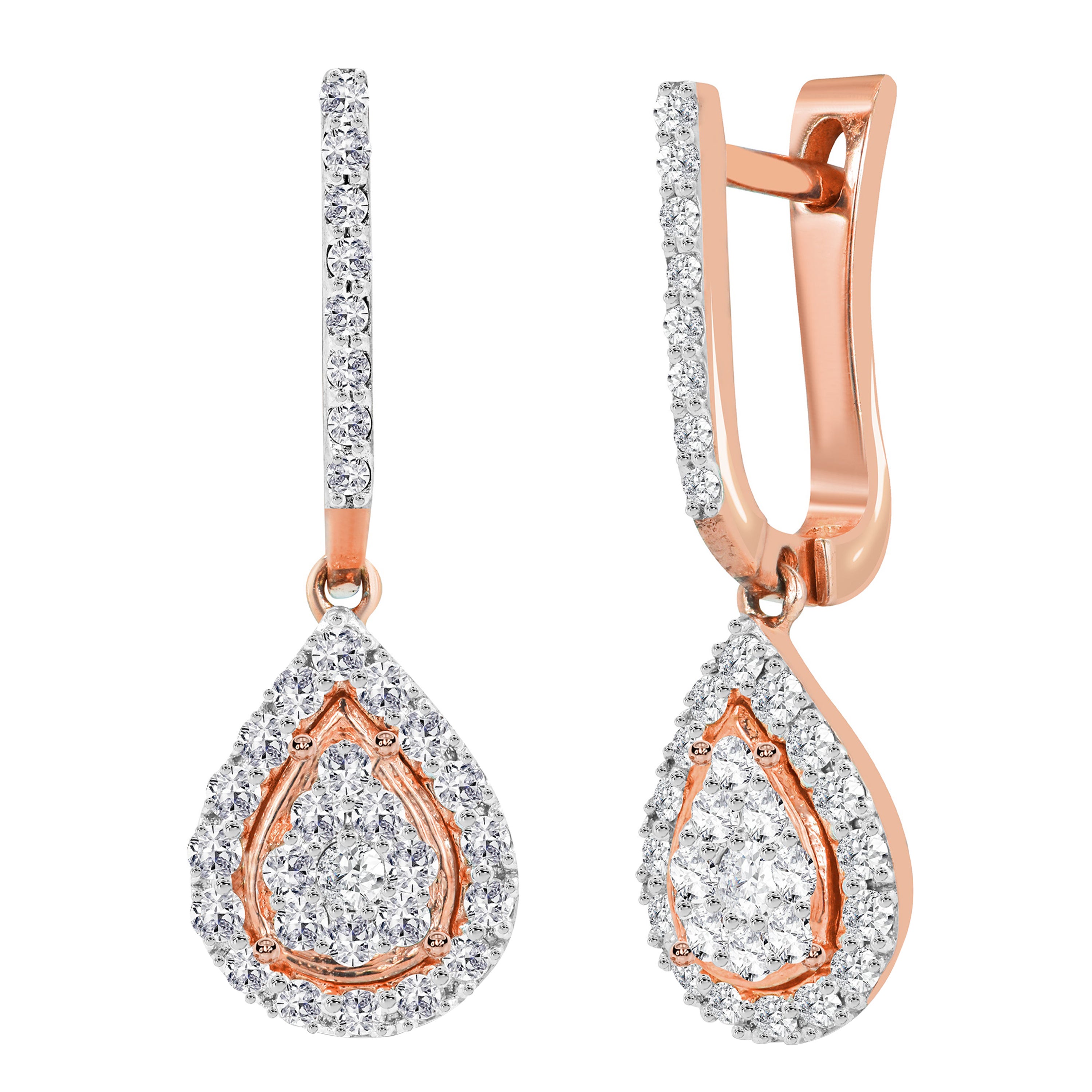Boucles d'oreilles pendantes en forme de poire avec un diamant de 0,73 ct en or 14K en vente