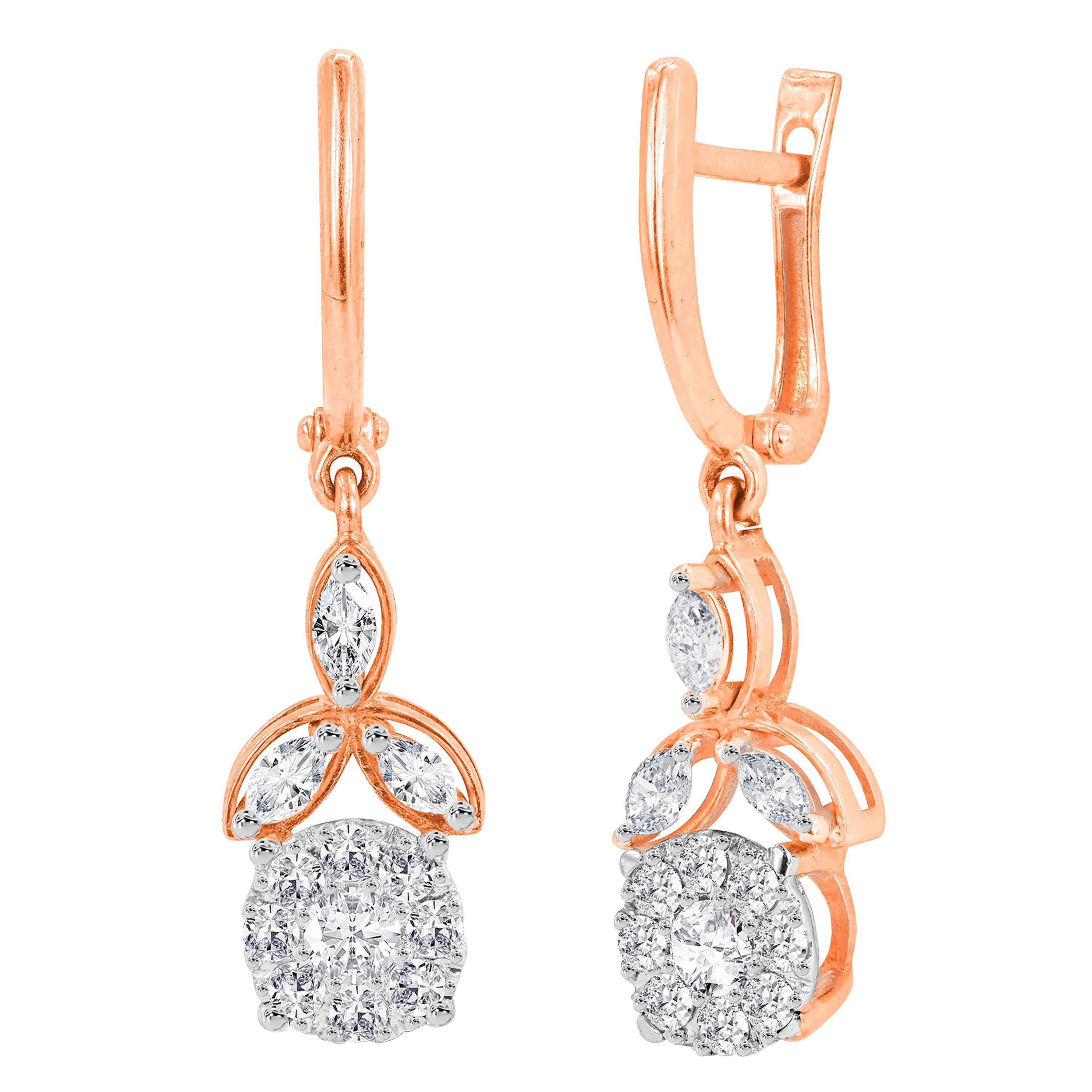 0.92ct Diamond Flower Drop Earrings in 18k Gold For Sale