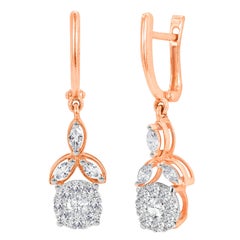 Boucles d'oreilles pendantes en forme de fleur avec 0,92ct de diamant en or 18k