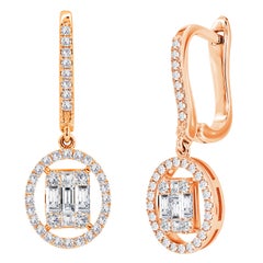 1.19ct Diamond Baguette and Round Cut Diamond Dangle Earrings in 18k Gold