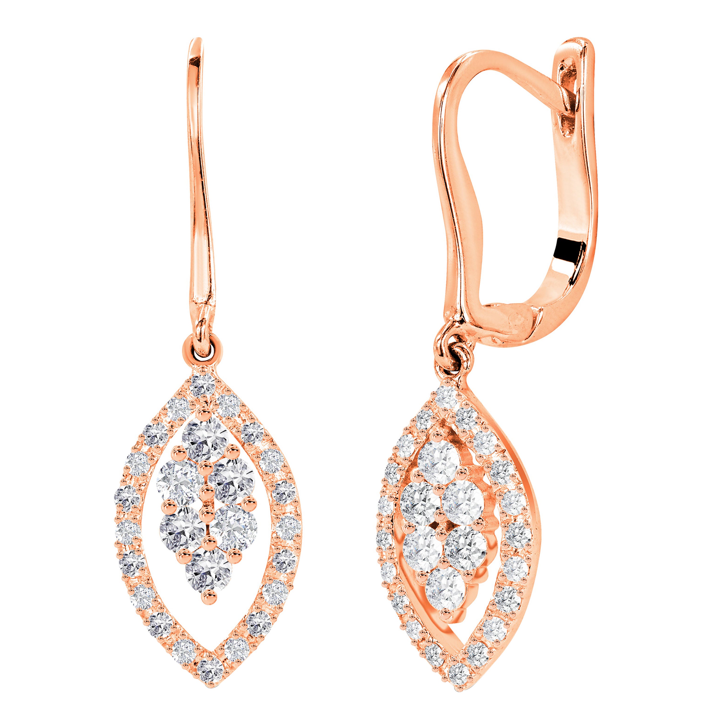 0.50ct Diamond Marquise Shaped Drop Earrings in 18k Gold For Sale