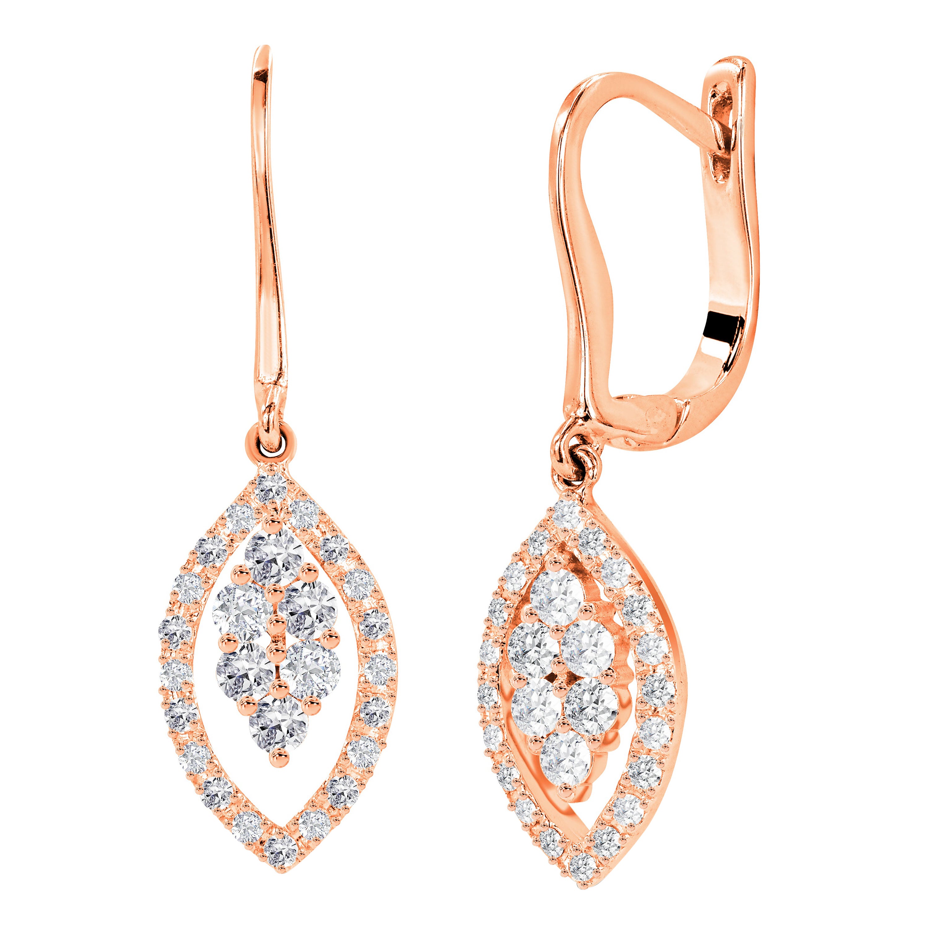 Boucles d'oreilles pendantes en forme de marquise avec diamants 0,50ct en or 14k